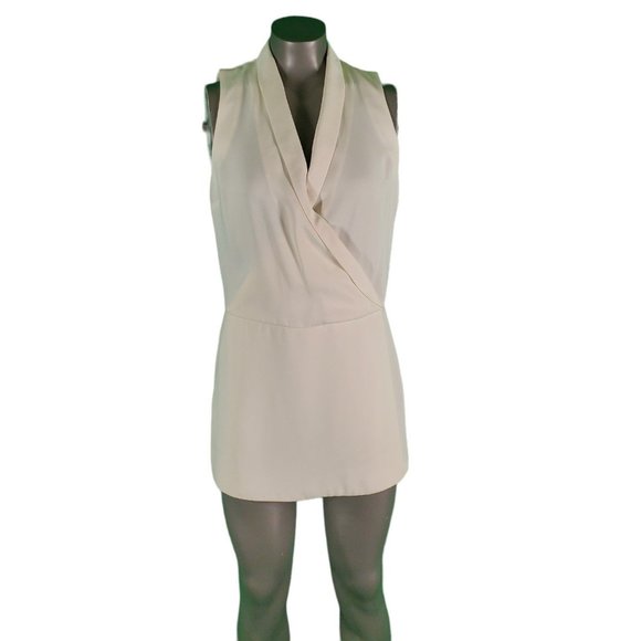 TopShop Tuxedo Romper Wrap Sleeveless Dress Skort Dress Ivory Crepe Satin Sz 6 - Picture 6 of 12